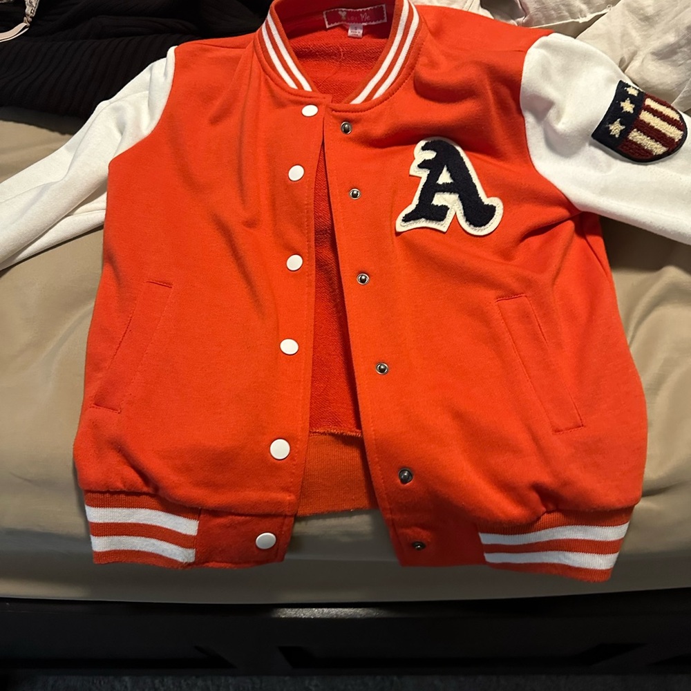 Orange Varsity Jacket with White Sleeves
